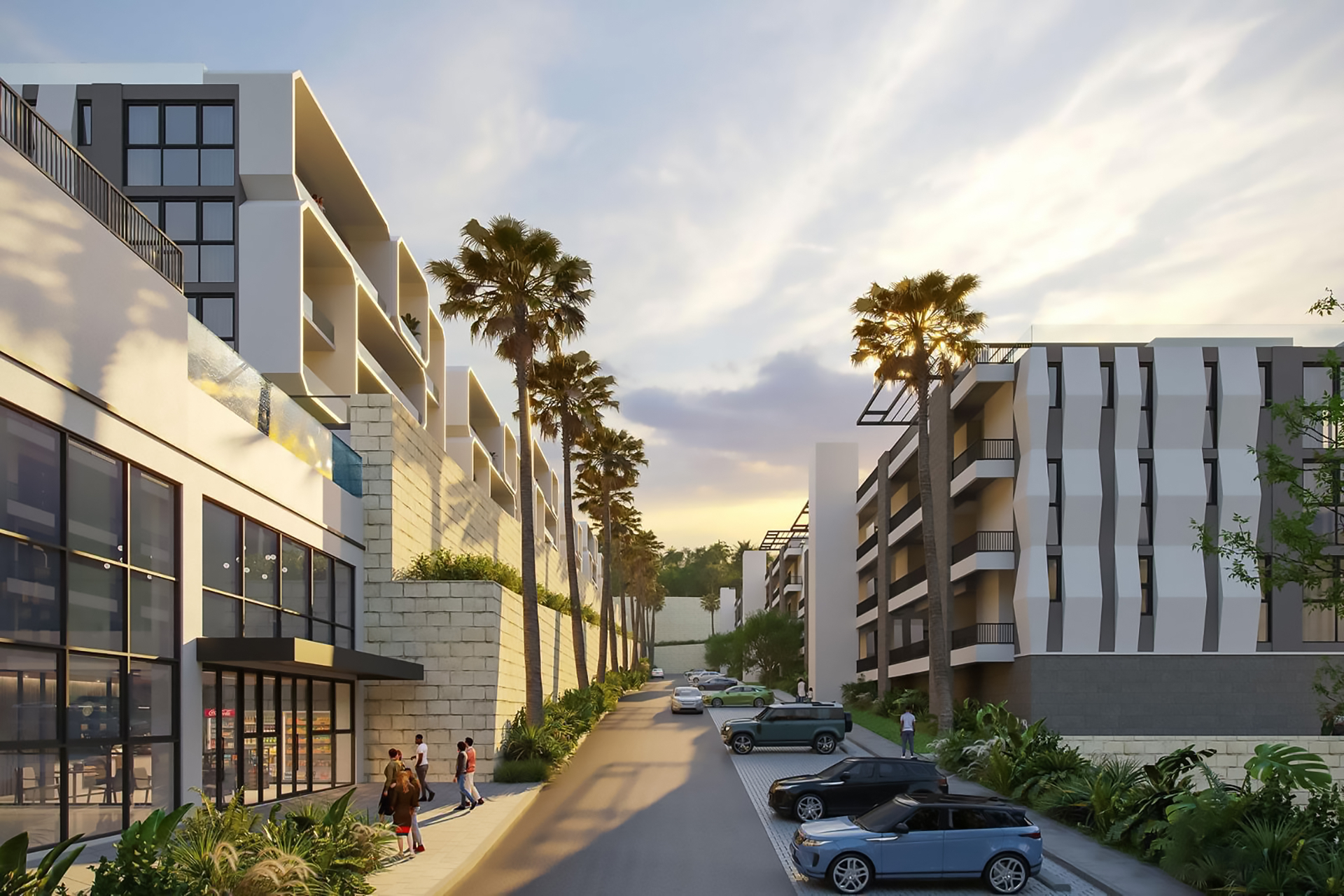 Street-level rendering of Spring Valley luxury apartment blocks in Jamaica